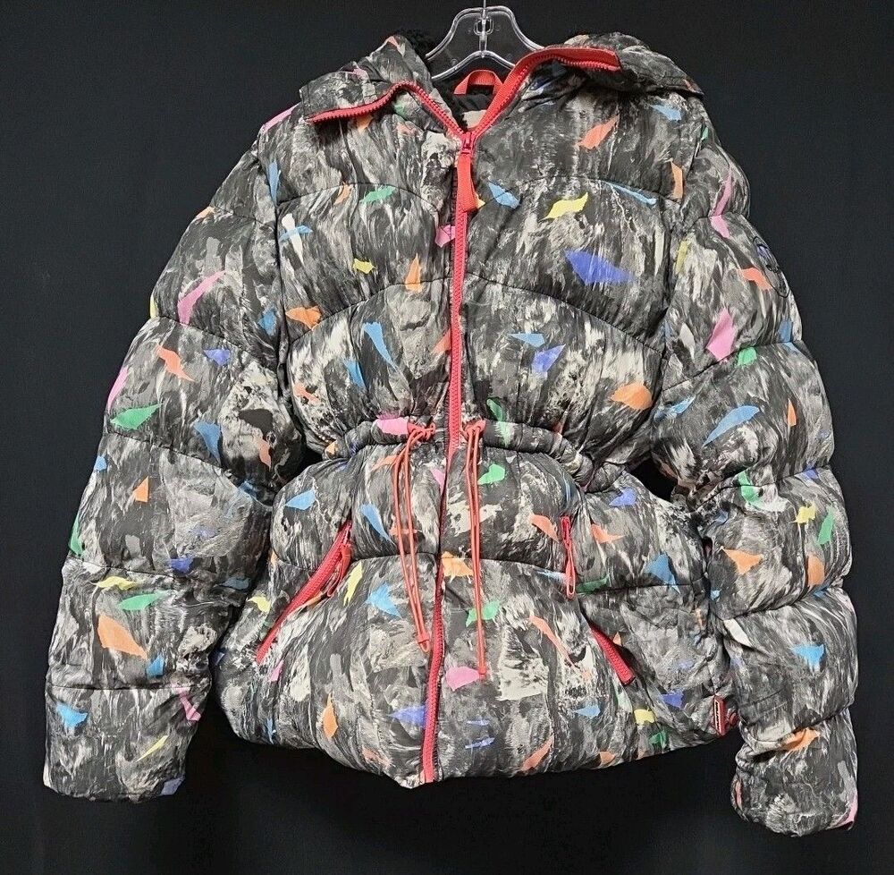 HUNTER Original A-Line Puffer Jacket Storm Camo Print Multi Color Size Large